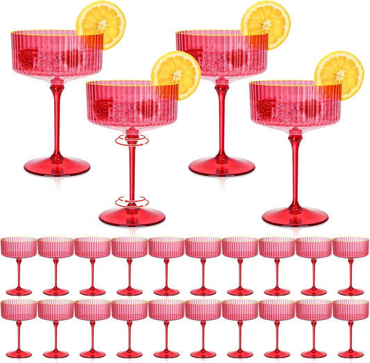 24 PCS Plastic Ribbed Martini Glasses for Vintage Celebrations
