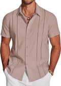 Men's Cuban Guayabera Button Down Short Sleeve Shirt - Casual Linen