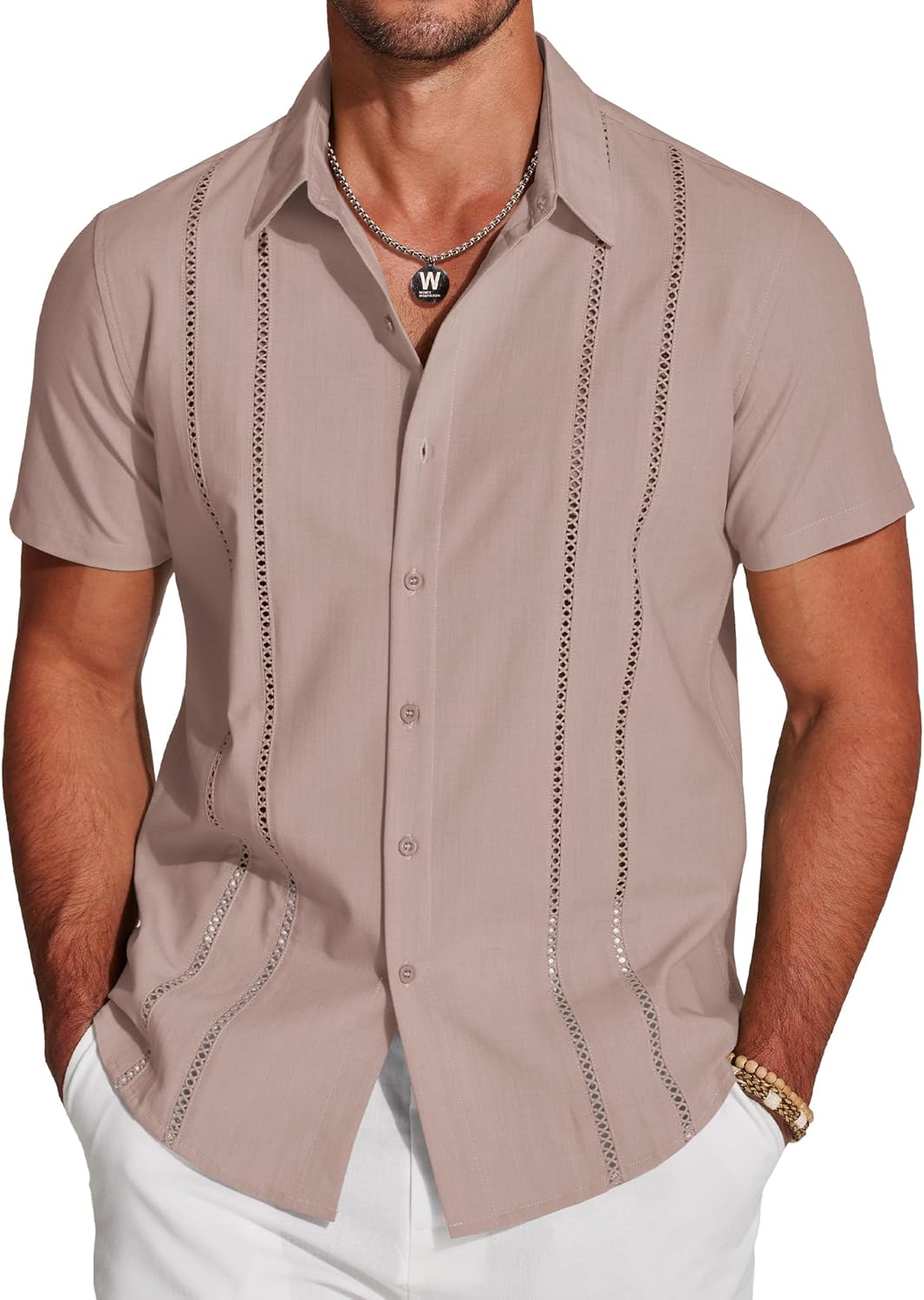Men's Cuban Guayabera Shirt Short Sleeve Casual Summer Linen