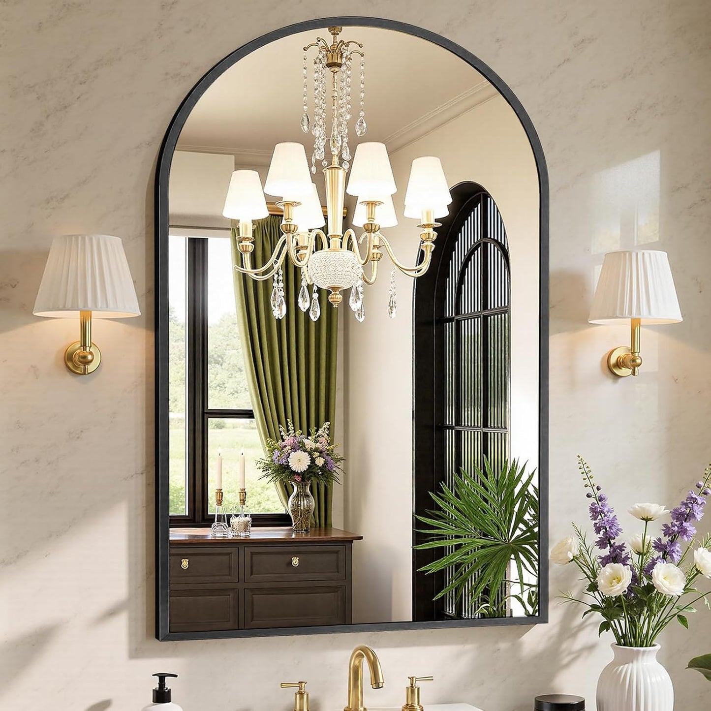 Arch Black Bathroom Wall Mirror with Modern Design and Frame