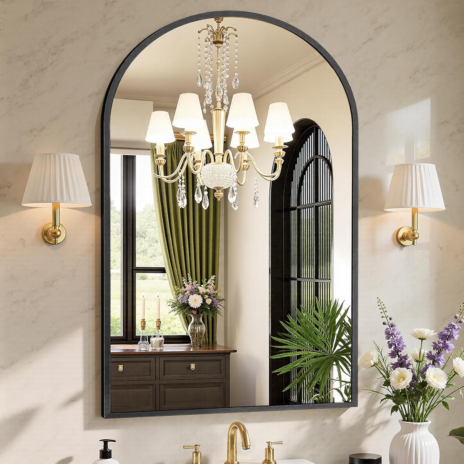 Arch Black Bathroom Wall Mirror with Modern Design and Frame