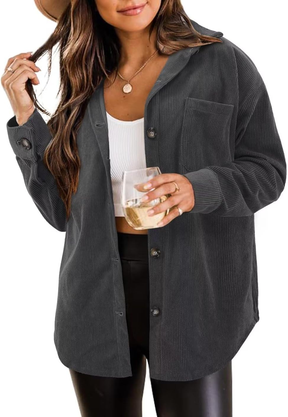 ZOLUCKY Womens Shackets Jacket Plus Size Long Sleeve Blouses