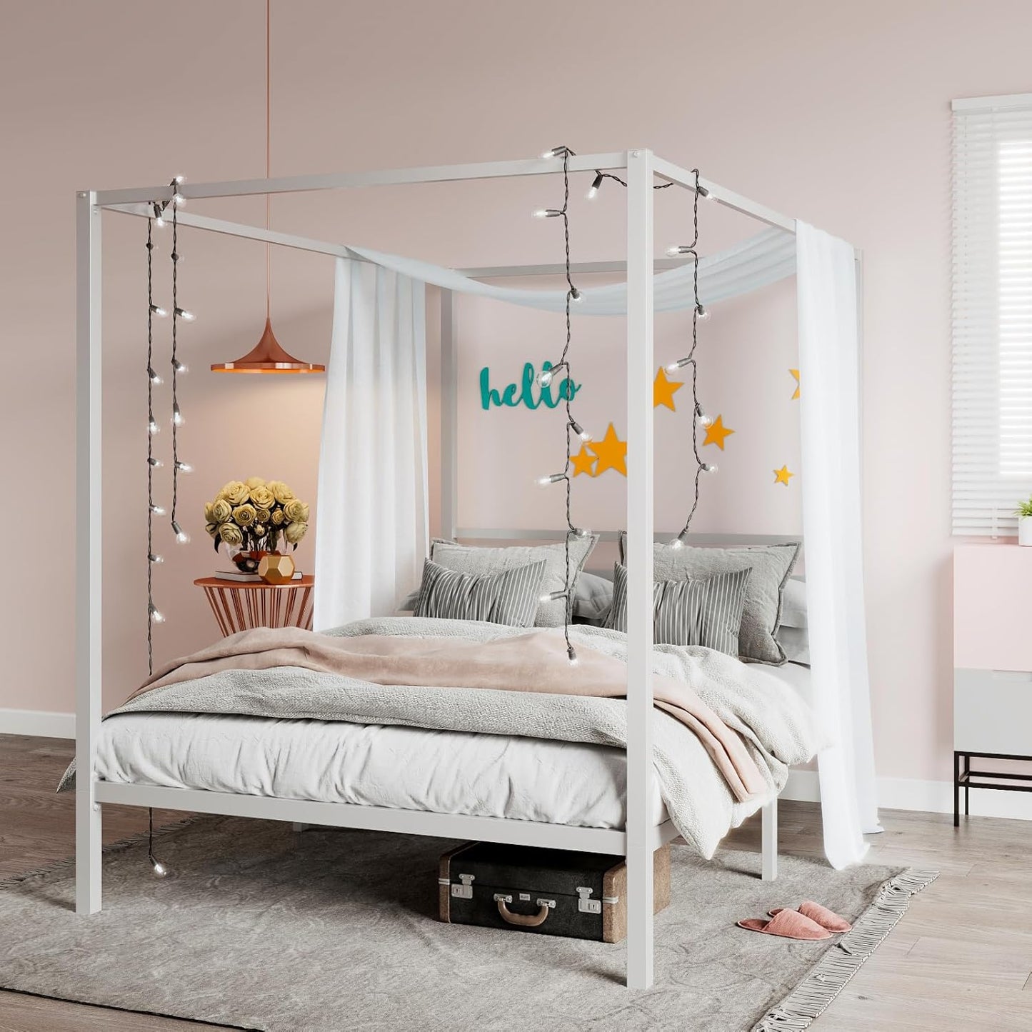 SHA CERLIN Canopy Bed Frame Full Size with Easy Assembly