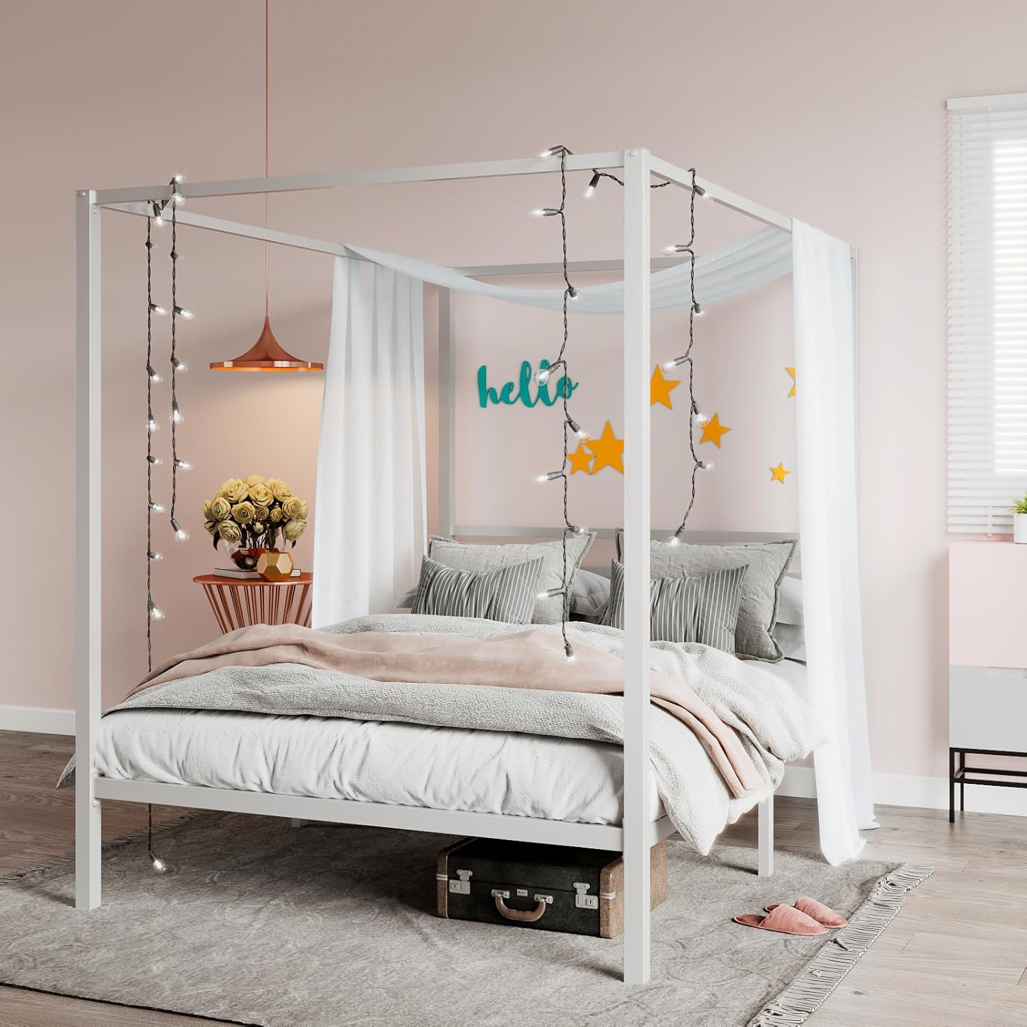 SHA CERLIN Canopy Bed Frame Full Size with Easy Assembly