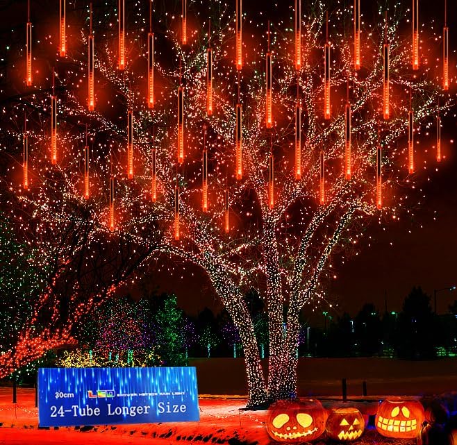 Kwaiffeo Outdoor Halloween Decorations with 24 Tubes Meteor Lights