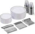 Goodluck 150 Pieces Silver Disposable Plates for 25 Guests - Elegant