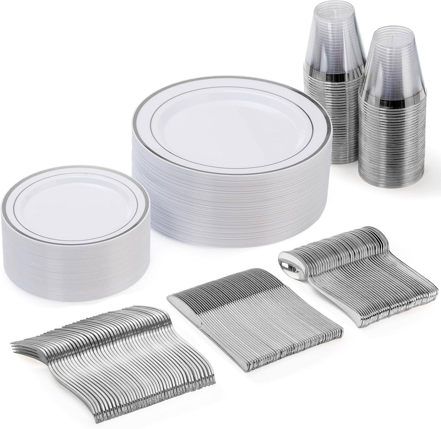 Goodluck 150 Pieces Silver Disposable Plates for Elegant Parties