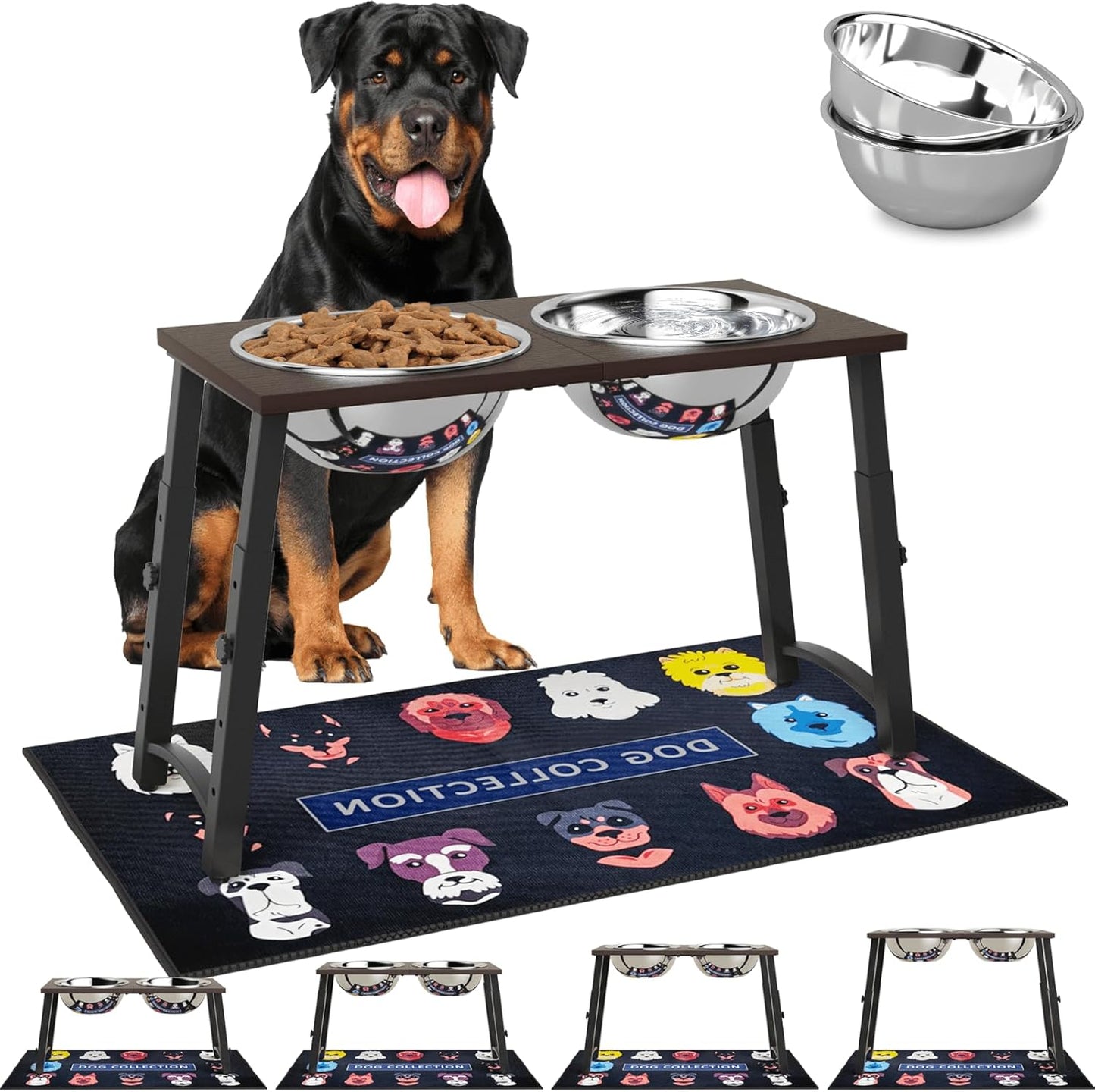 Elevated Dog Bowls with Spill-Proof Mat for Large Breeds