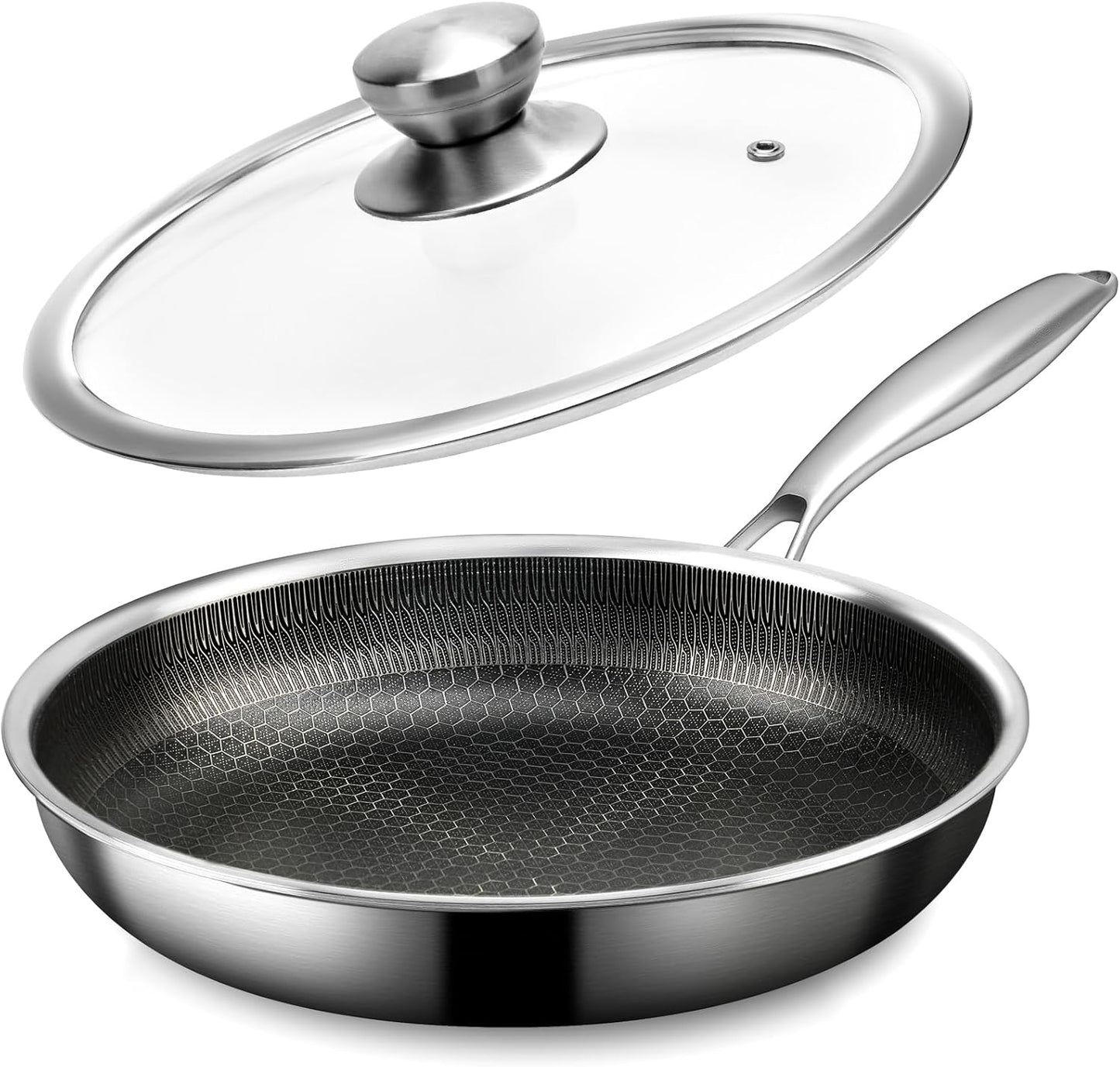 Stainless Steel Frying Pan with Lid - 8 Inch Nonstick Skillet