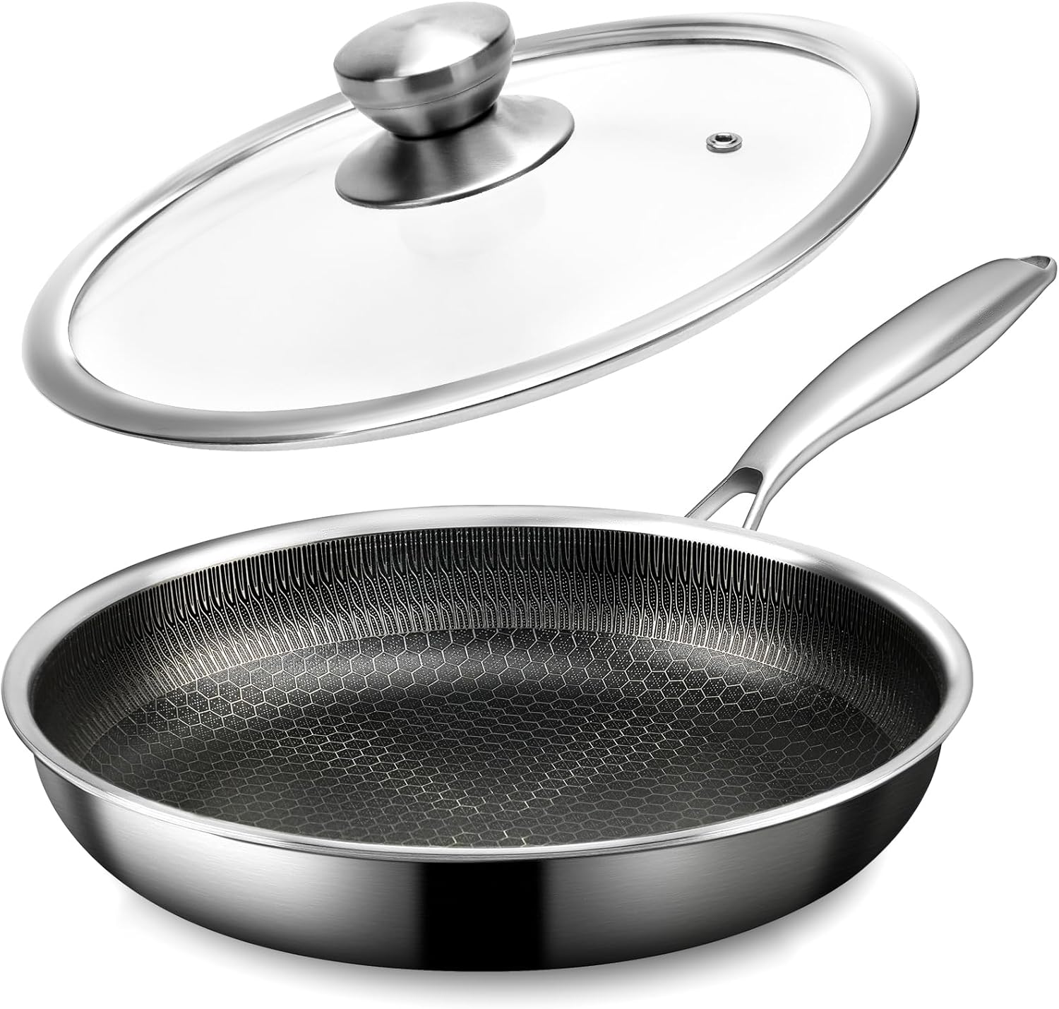 Stainless Steel Frying Pan with Lid - 8 Inch Nonstick Skillet
