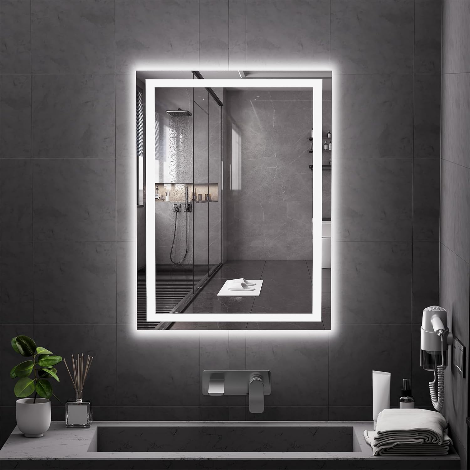 Koonmi 32x24 LED Bathroom Mirror with Lights, Dimmable & Anti-Fog