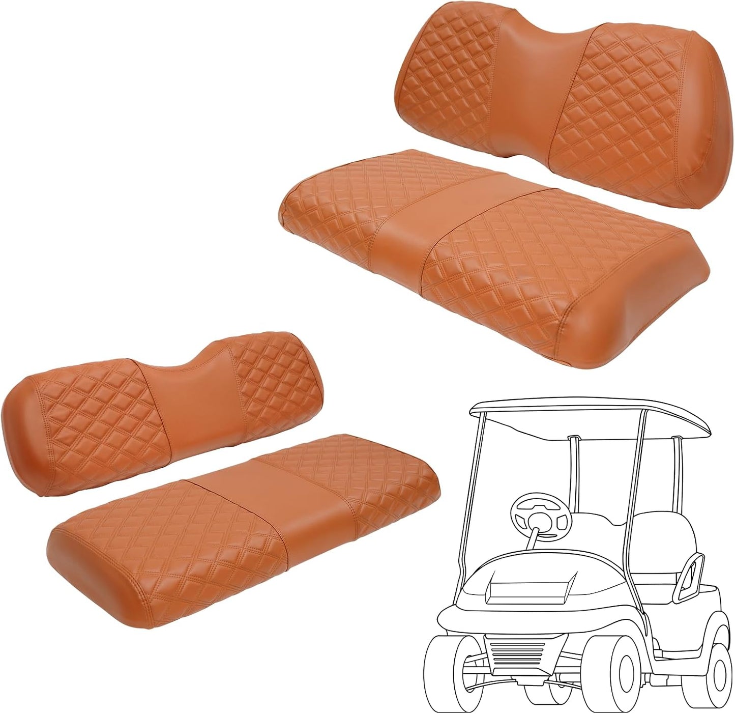 Golf Cart Front and Rear Seat Covers Waterproof Vinyl Leather