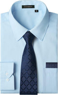 Mens Dress Shirt with Tie Pocket Square Set - Classic Long Sleeve Fit