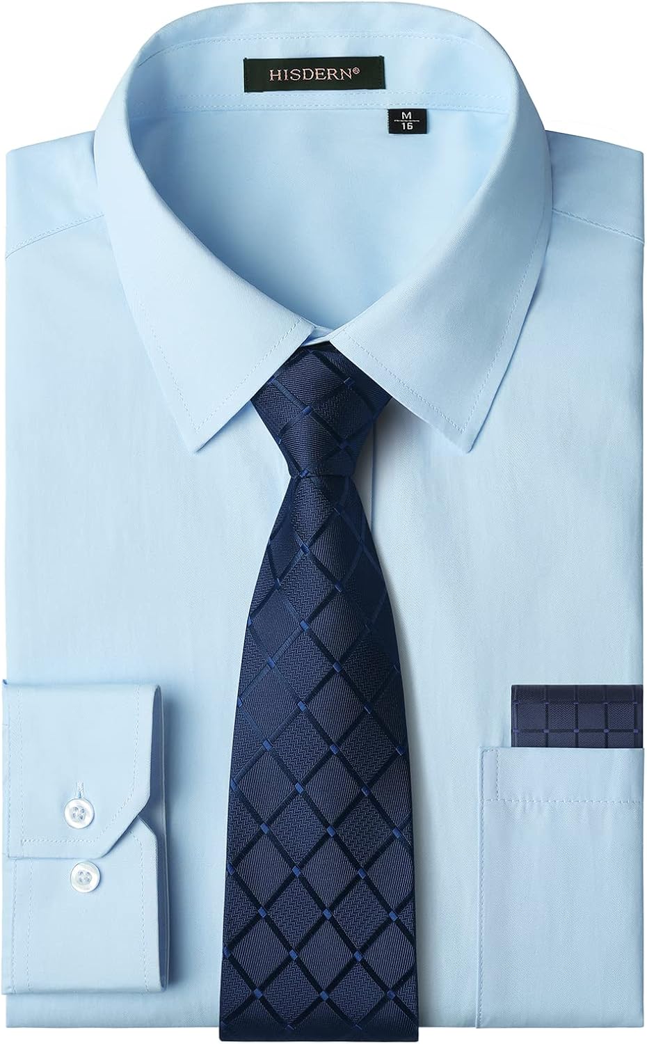 HISDERN Mens Dress Shirt with Tie Pocket Square Set for Style