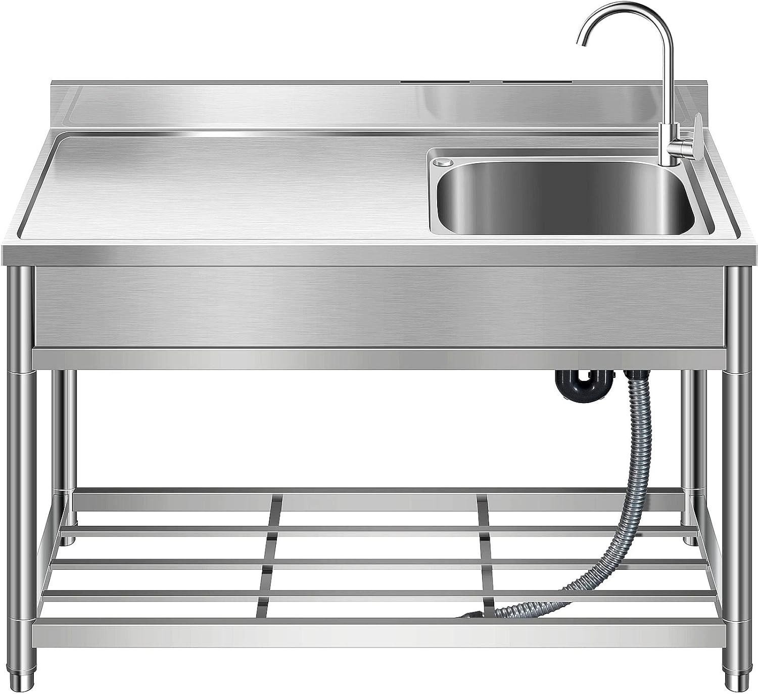 Free Standing Stainless Steel Single Bowl Sink Set for Kitchens