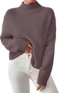 Womens Cropped Mock Neck Sweater Ribbed Knit Pullover - Lightweight