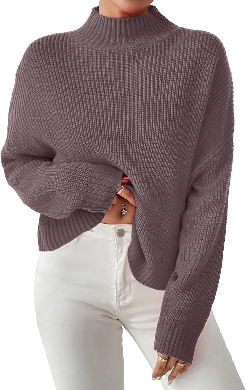SunnyMelody Womens Cropped Mock Neck Sweater for Fall Style