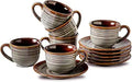 Hasense Cappuccino Cup Set of 6, 8 oz Porcelain Cups and Saucers
