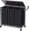 WOWLIVE Laundry Basket with Wheels 142L Hamper 3 Section - Large