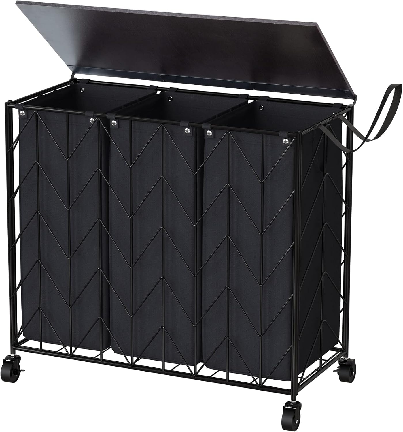 WOWLIVE Laundry Basket with Wheels: 142L 3 Section Hamper