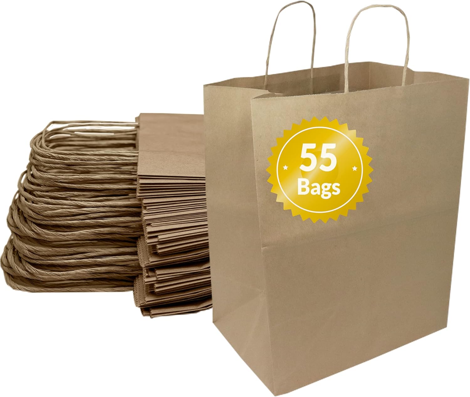 Large Kraft Paper Bags with Handles - 55 Pcs for Shopping