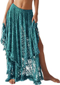 Yimoon Floral Lace Asymmetrical Maxi Skirt - Flowy Beachwear