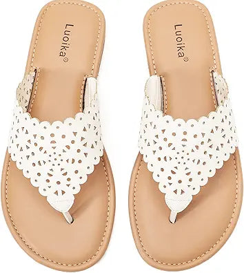 Luoika Women's Wide Width Flat Slides Sandals for Summer Comfort