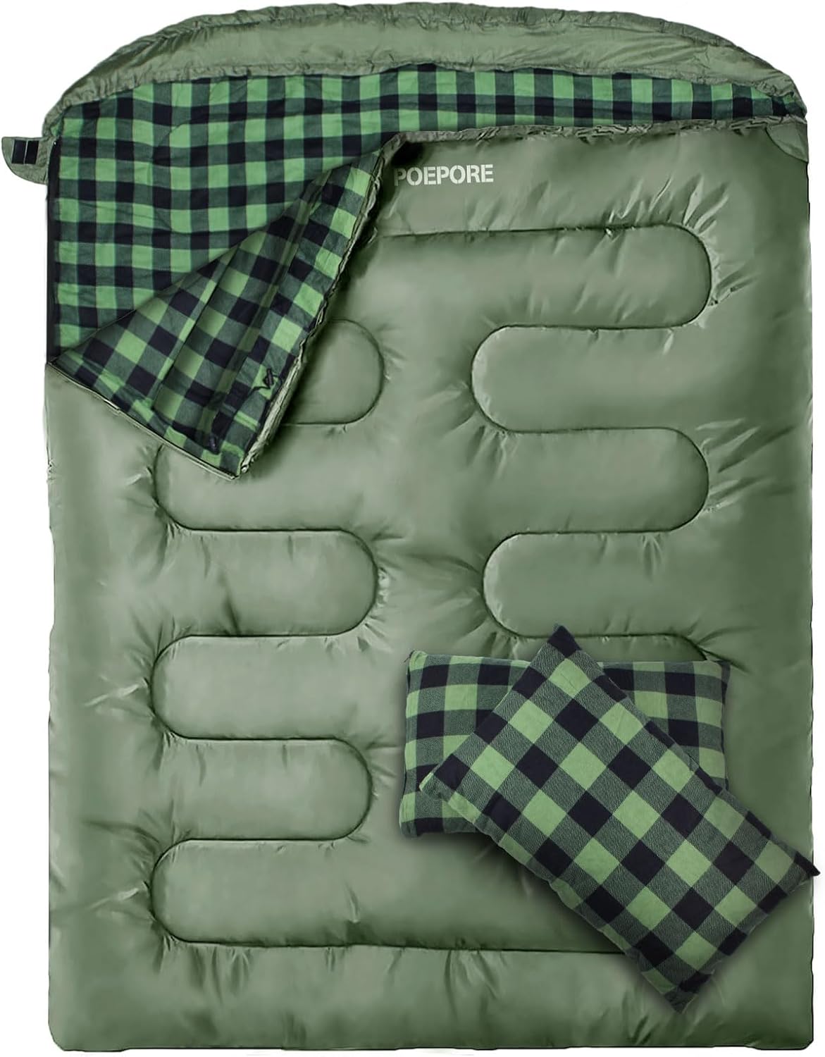 Double Sleeping Bag Flannel for Adults with 2 Pillows for Camping