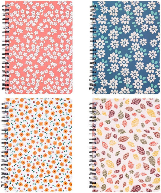 SUUYOO 4 Pack Cute Floral Notebooks - College Ruled, Hardcover, Inner Pocket