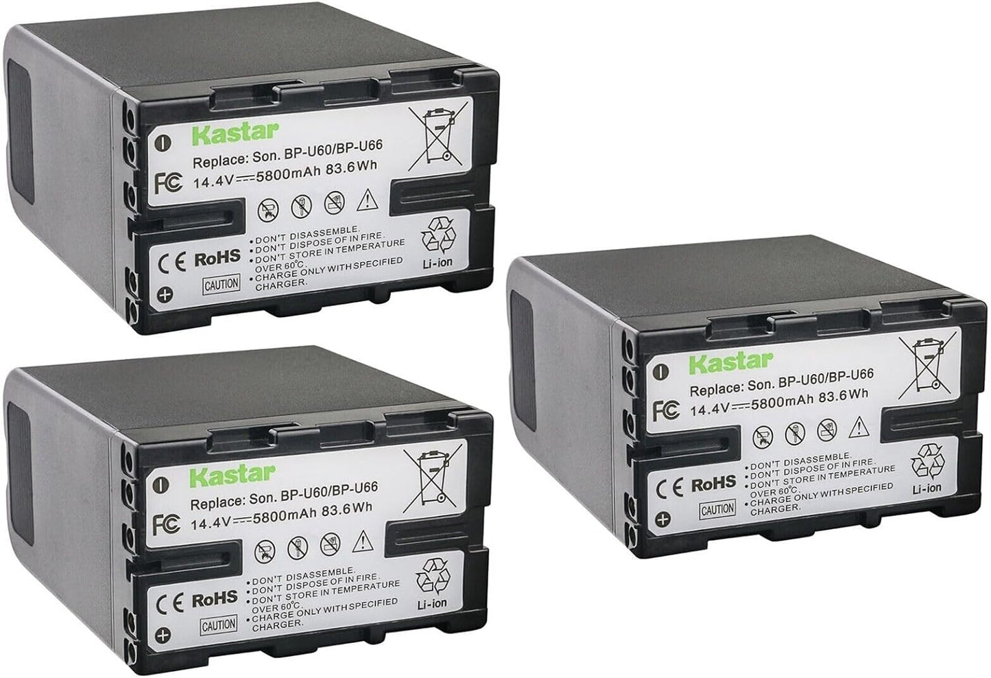 Kastar 3-Pack BP-U60 Battery for Sony PXW-FS7M2K and More