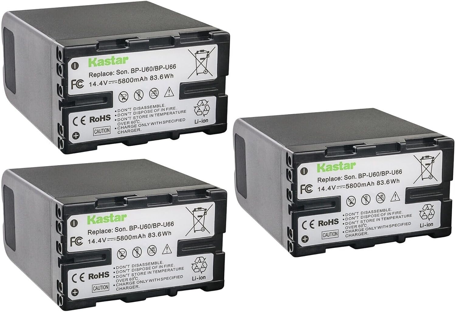 Kastar 3-Pack BP-U60 Battery for Sony PXW-FS7M2K and More