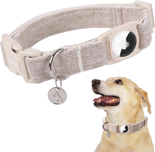 DOGWONG Natural Fabric Airtag Dog Collar