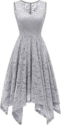 Elegant Floral Lace Handkerchief Hem Asymmetrical Cocktail Dress