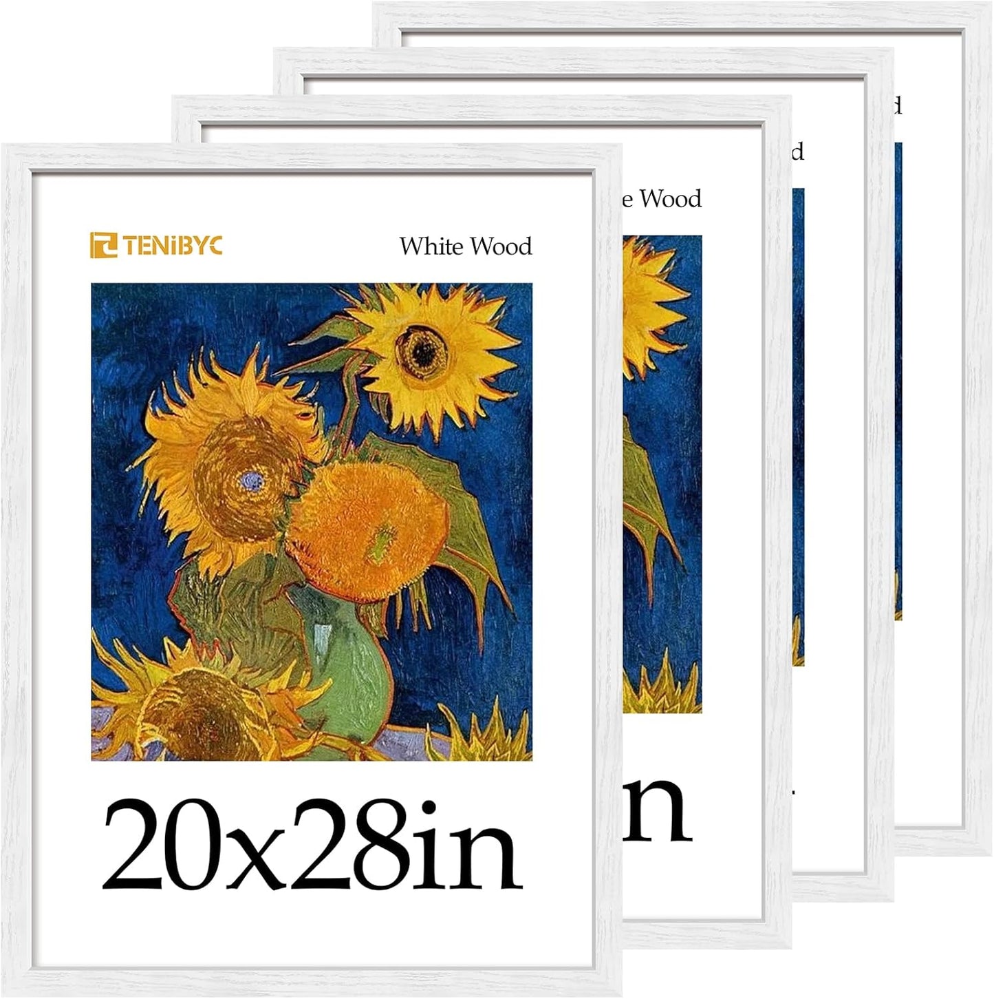 20x28 Picture Frame 4 Pack - White Solid Wood for Display
