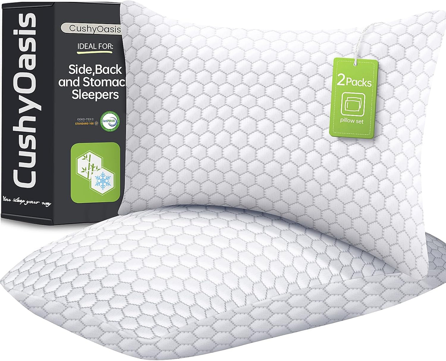 Shredded Memory Foam Pillow Set of 2 for Ultimate Comfort