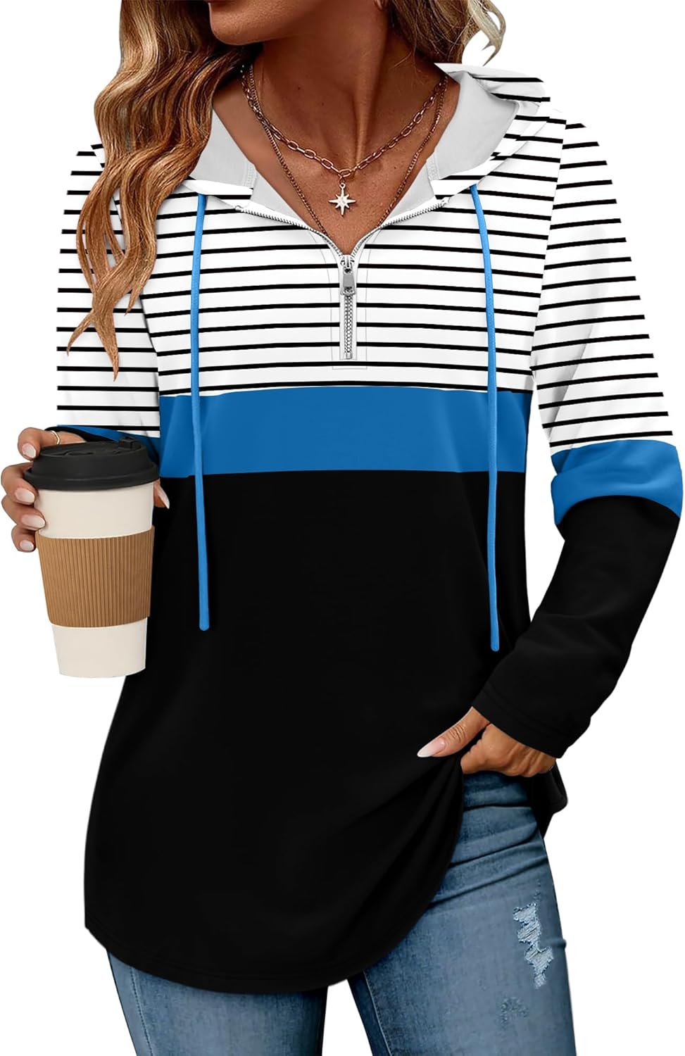BETTE BOUTIK Womens Quarter Zip Tunic Hoodies for Comfort