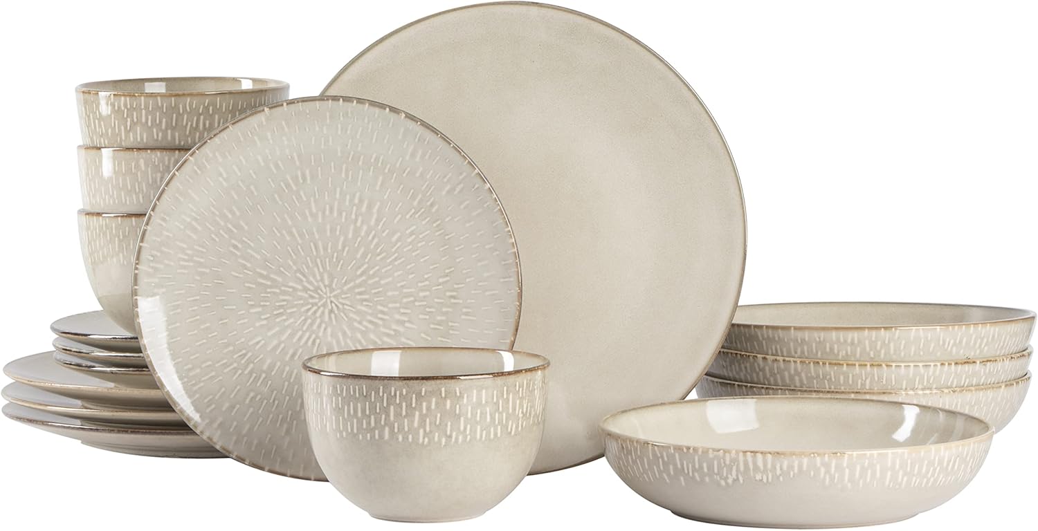 Gibson Elite Matisse Double Bowl Dinnerware Set for 4, Taupe