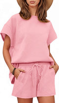 Womens 2 Piece Loungewear Set Short Sleeve Top and Shorts - Cozy Fit