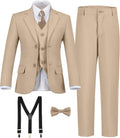 Boy's Champagne Formal Suit 7 Piece Slim Fit Tuxedo for Kids