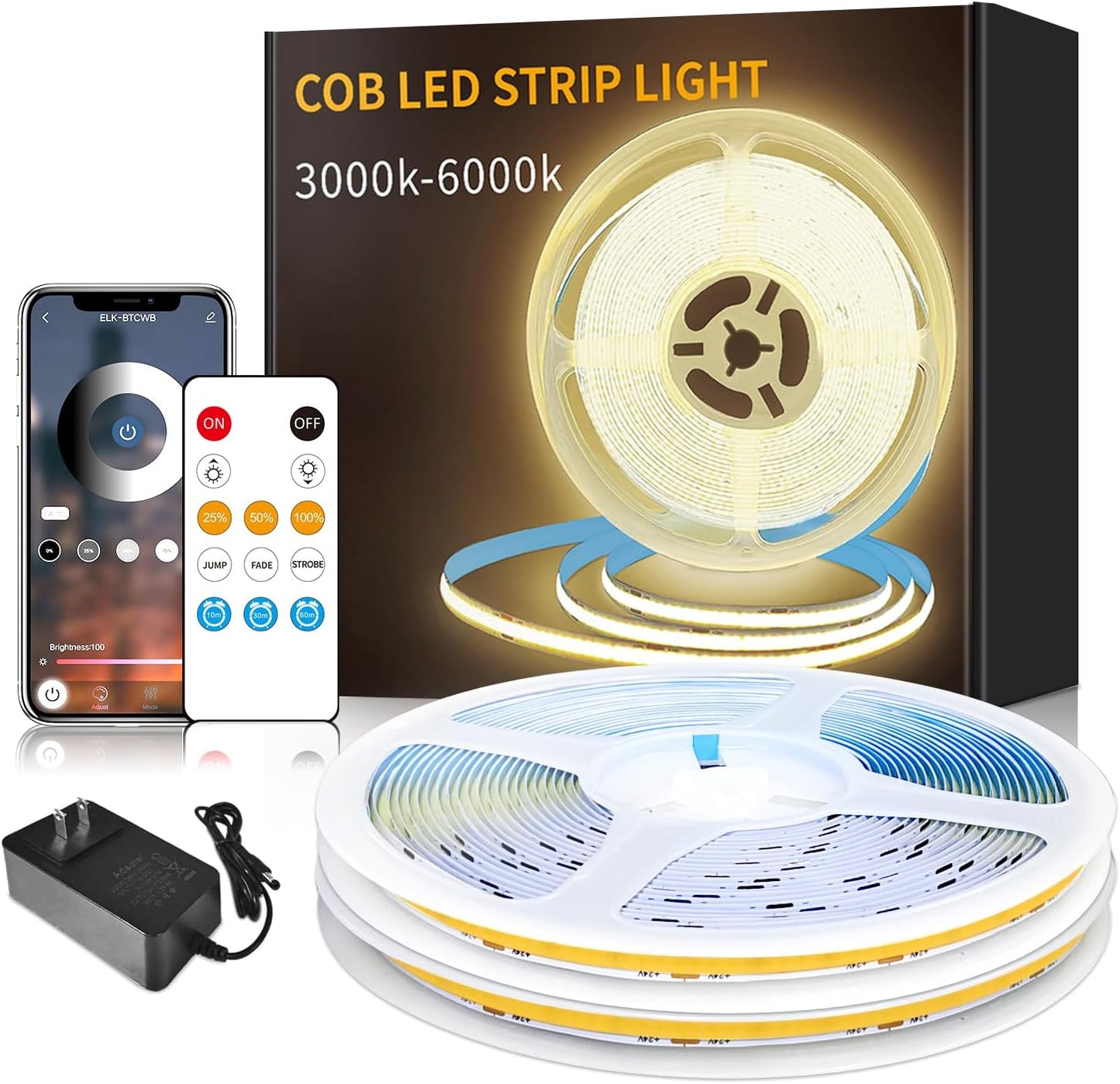 100FT COB LED Strip Lights for Dimmable Warm White Illumination
