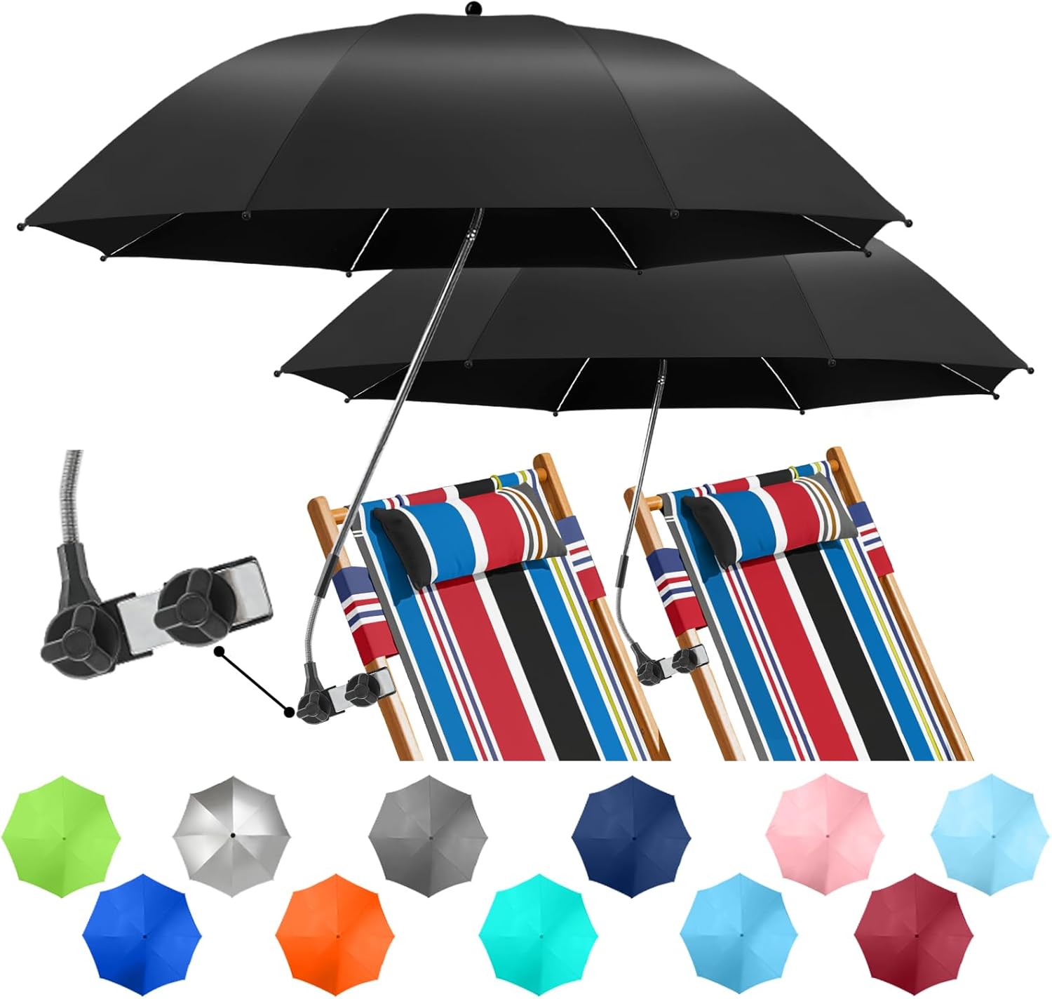 2 Pack Beach Umbrella with Clamp for Ultimate Sun Protection