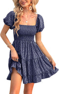 Veatzaer Puff Sleeve Smocked Babydoll Dress - Flattering (Style STVR)
