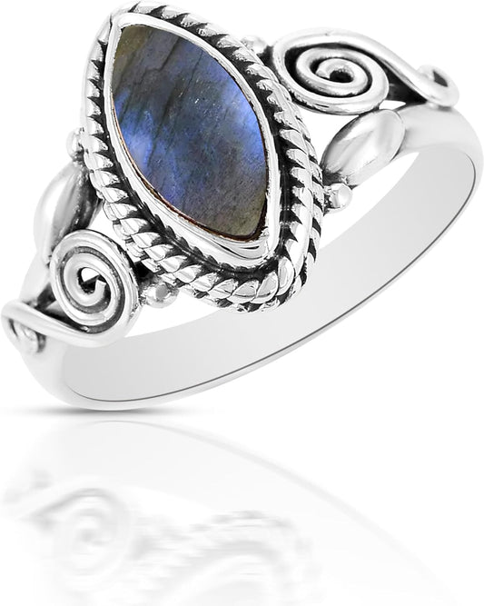 Fine Sterling Silver Ring with Natural Labradorite Gemstone