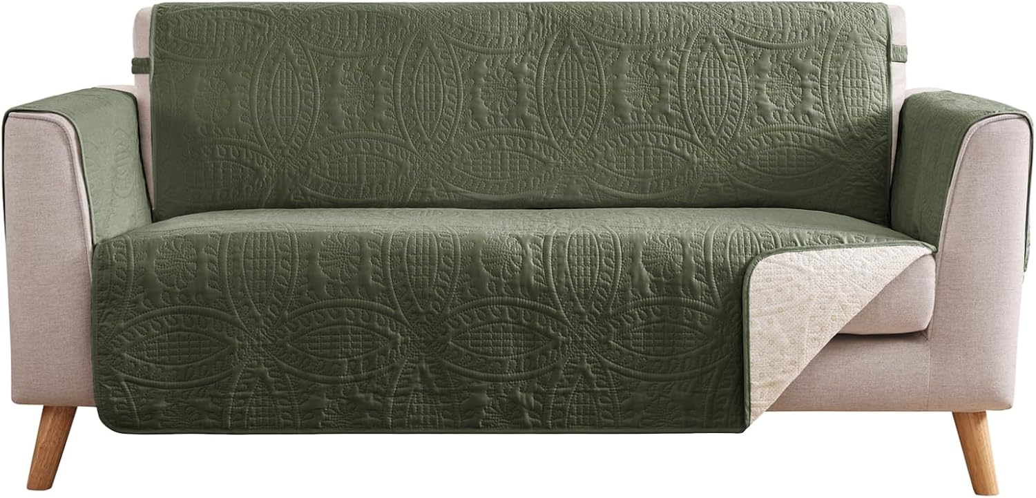 Olive Green Loveseat Covers for 2 Cushion Couch Protection