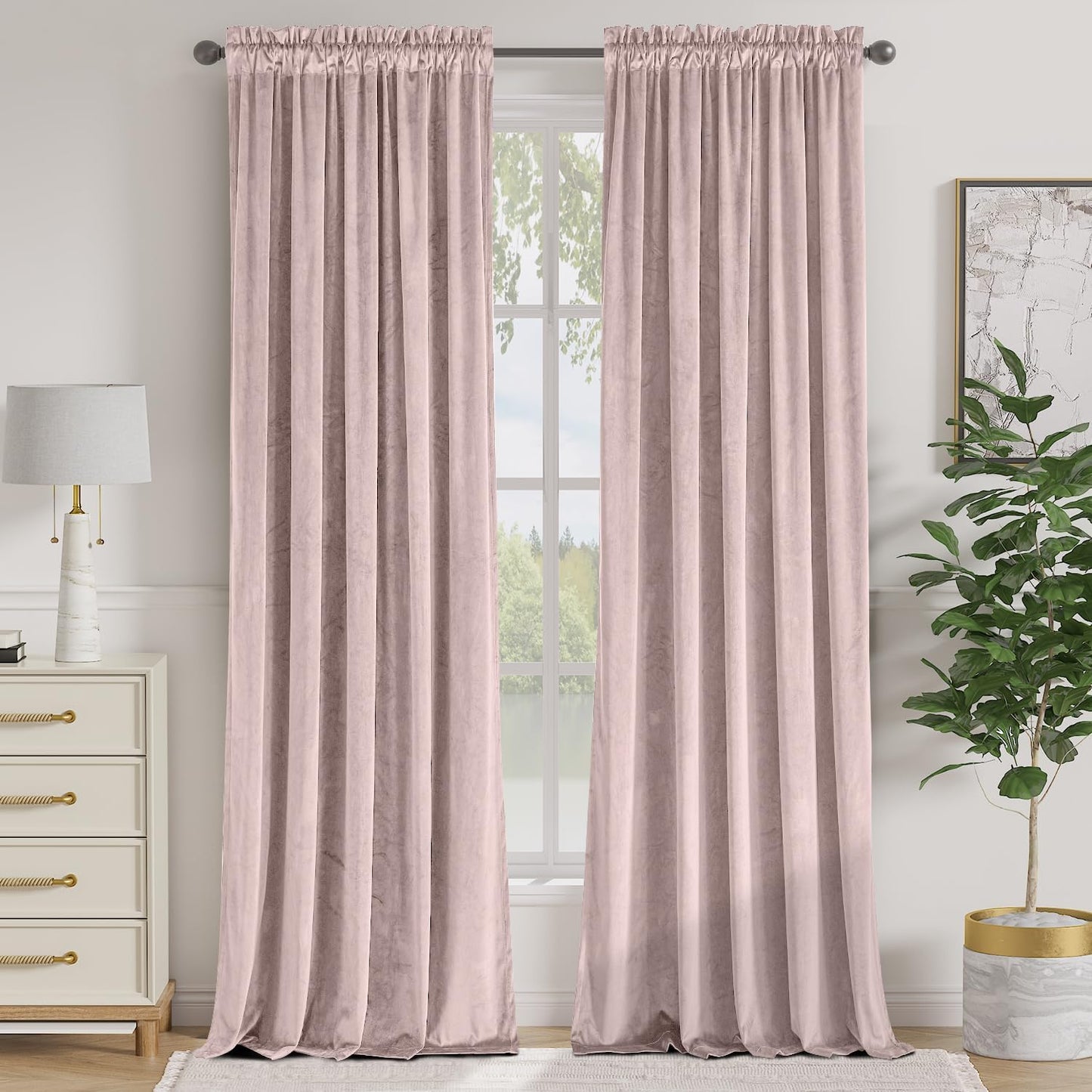 Lazzzy Dust Pink Velvet Curtains for Room Darkening Luxury