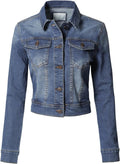 Stylish Vintage Denim Jean Jacket for Women with Long Sleeves