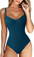 Women Slimming Tummy Control One Piece Swimsuit - Crisscross V Neck