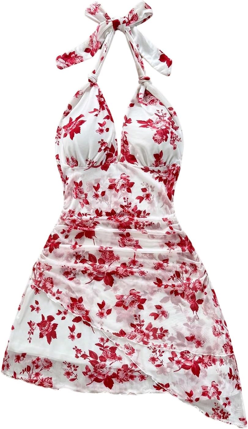 SOLY HUX Women's Sexy Tie Dye Print Halter Mini Dress
