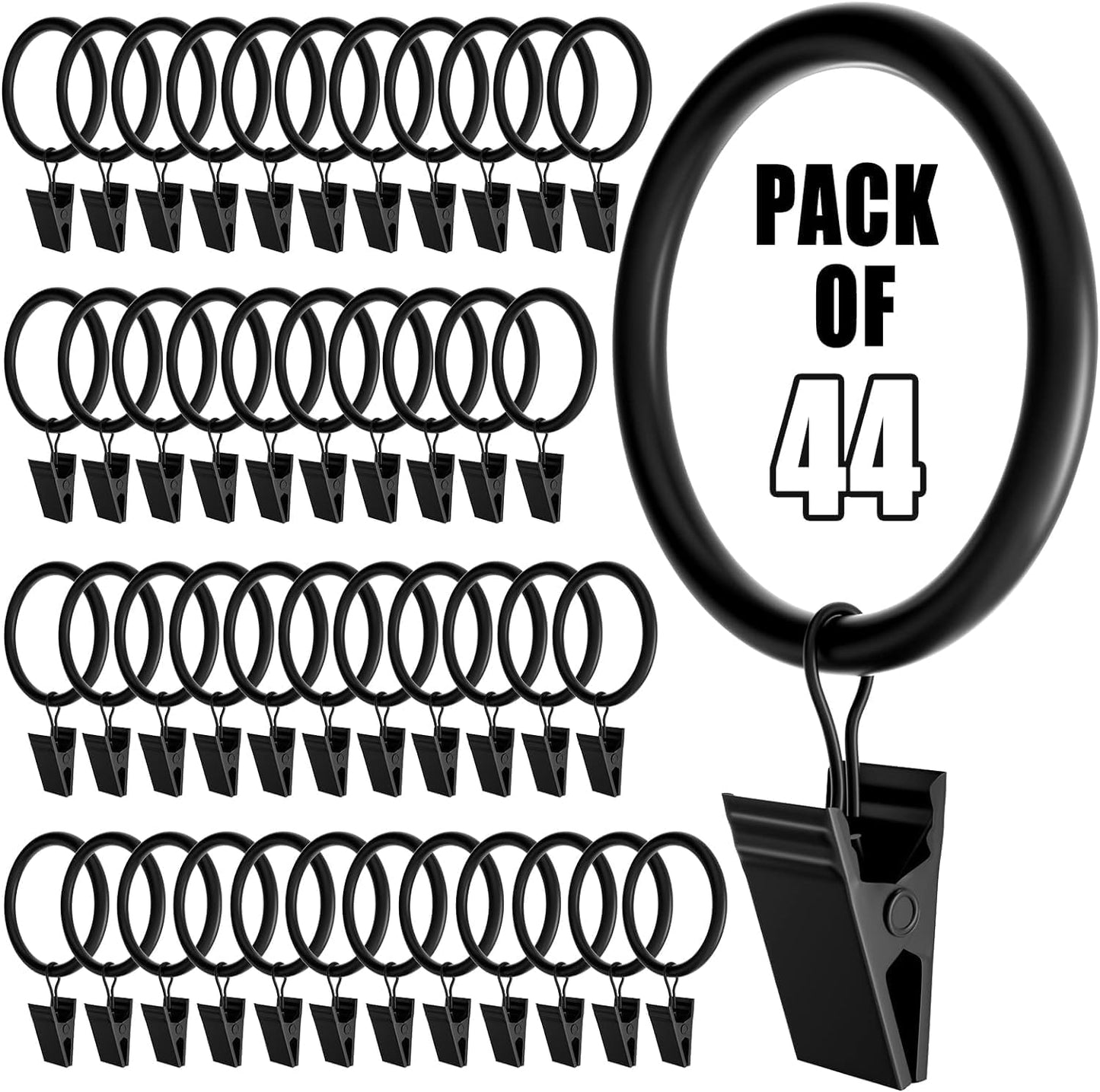 Polish Rustproof Curtain Rings - Heavy Duty Clips, 1.5 Diameter
