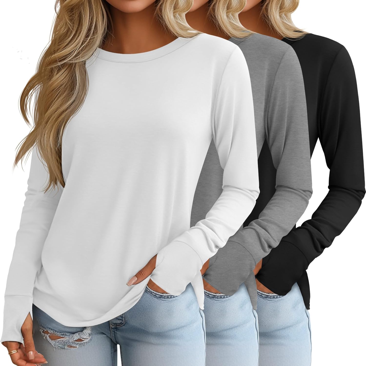Huukeay Women's Long Sleeve Shirts with Thumb Holes for Style